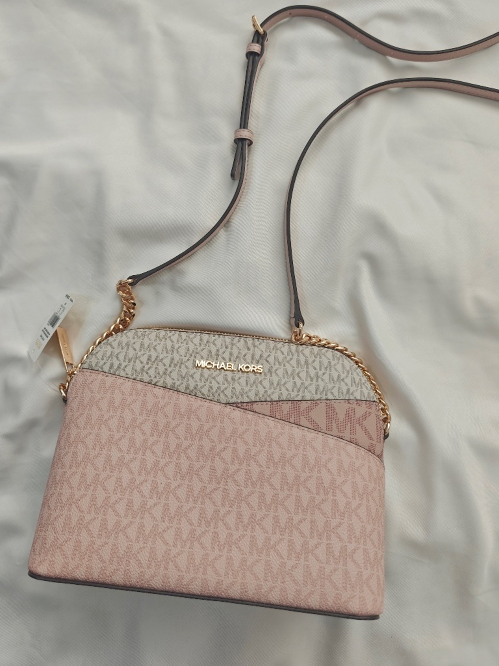 New MICHAEL KORS OUTLET Jet Set Travel Medium Logo Dome Crossbody Bag $258